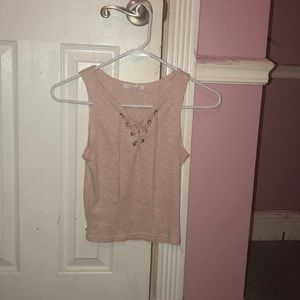 Pink lace up crop top